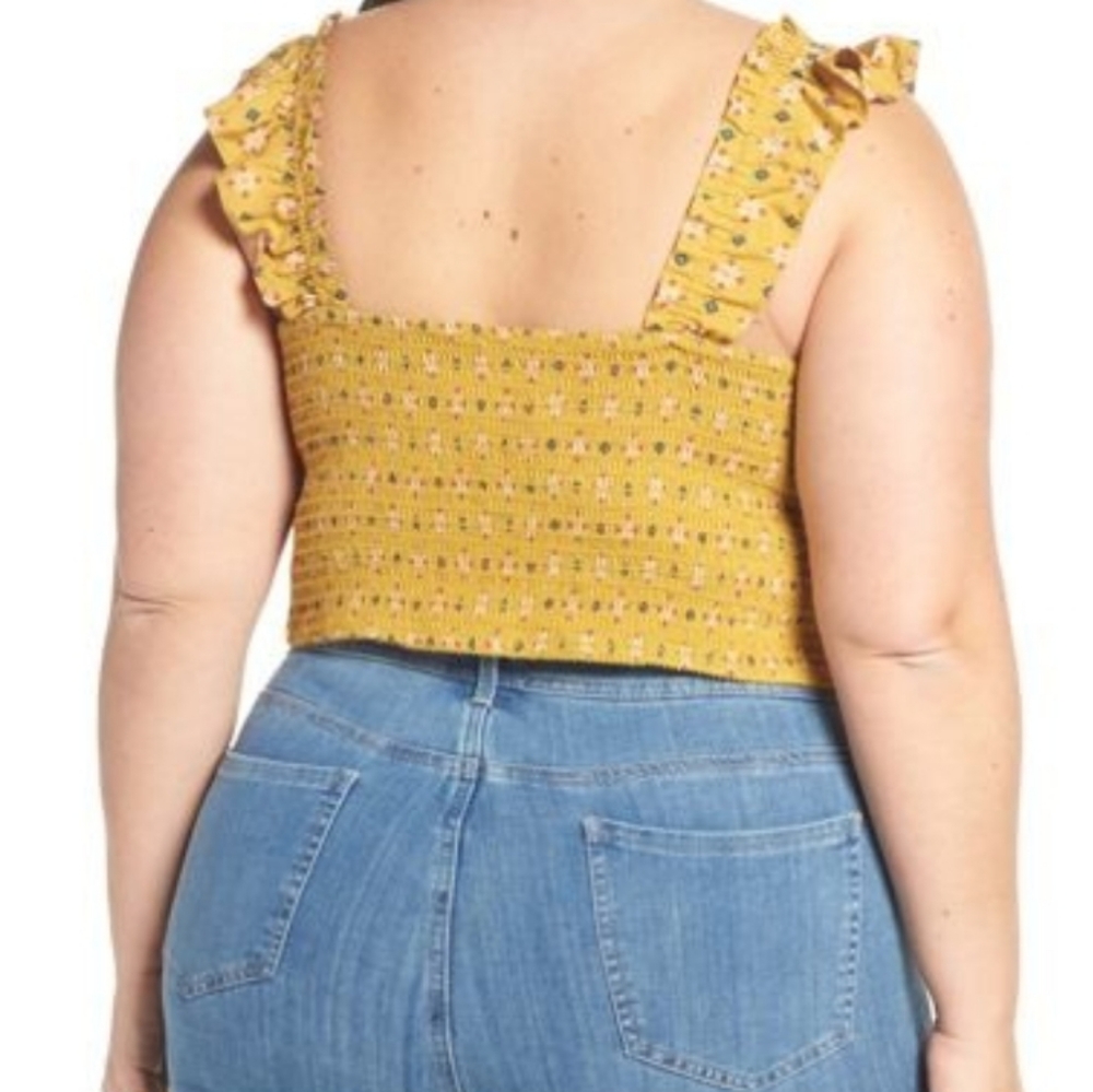 BP Tan Mustard Folard Dot Ruffle Strap Crop Top - Picture 2 of 11